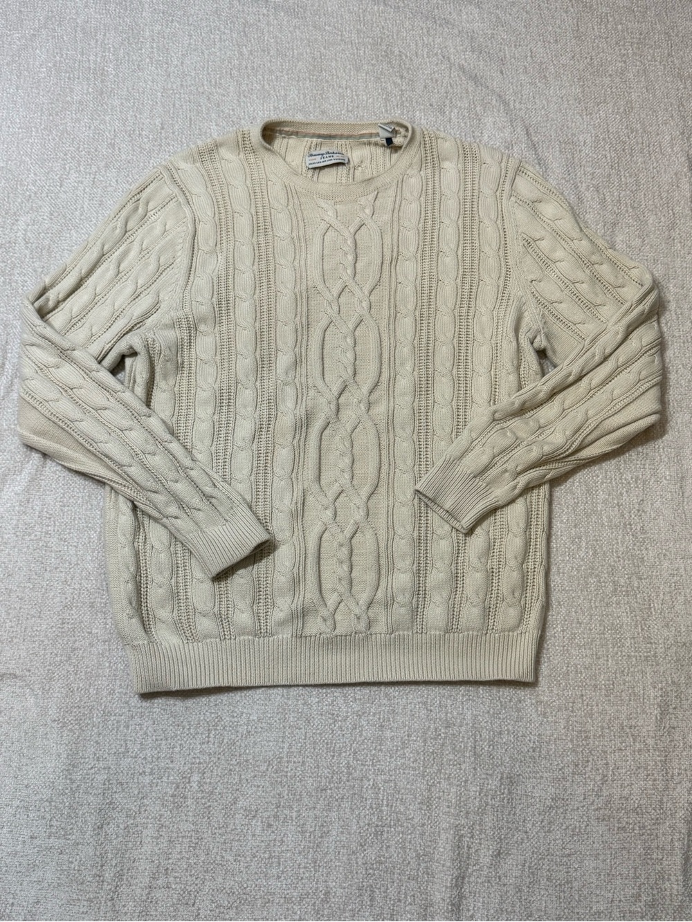 Tommy Bahama Jeans M Cream Cable Knit Fisherman Sweater Coastal Preppy